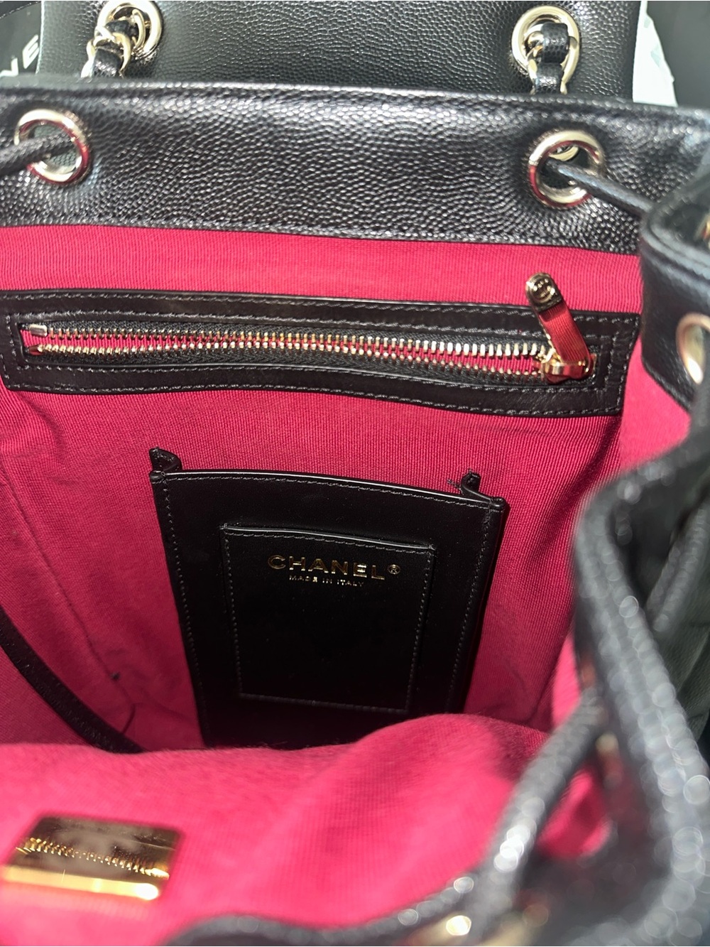 CHANEL Black Quilted Leather Drawstring Backpack with Gold CC - Picture 5 of 7